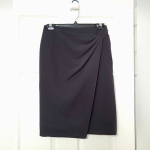 Danier faux wrap black pencil knit skirt Size 4 fits XS, Small gathered layered
